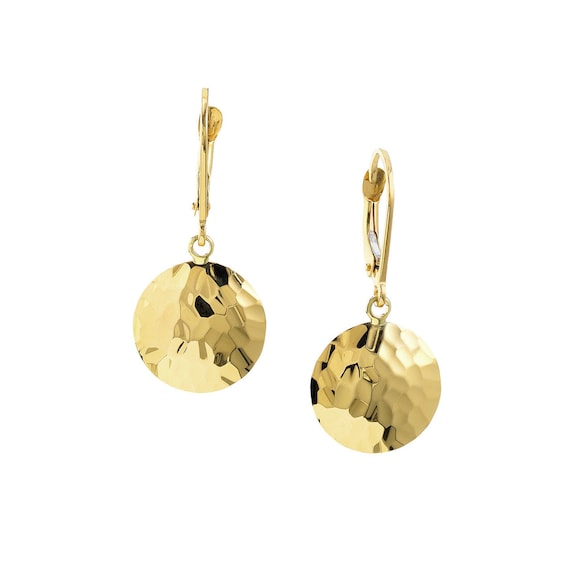 Buy 14K Yellow Gold Hammered Disk Earrings on Leverback Grams