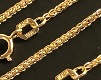 14k Solid Yellow Gold 1.5 mm lightweight delicate Square Wheat Chain Necklace 16”, 18” - 24”