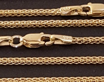 14 k Solid Yellow Gold 1.75mm Square Wheat Chain Necklace 16", 18", 20", 22", 24”(Lobster Clasp). Best Selling Perfect Gift