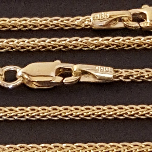 14 k Solid Yellow Gold 1.75mm Square Wheat Chain Necklace 16", 18", 20", 22", 24”(Lobster Clasp). Best Selling Perfect Gift