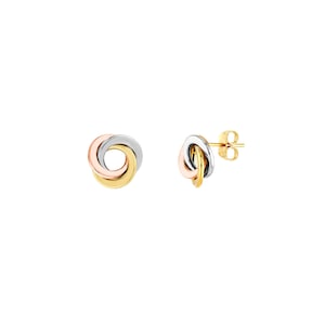 14K Solid Gold Tri Color Flat Love Knot Stud Earrings 1.60 grams