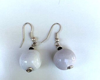 Drop Earring Classic Beauty Hand Painted White Kazuri Beaded Earrings