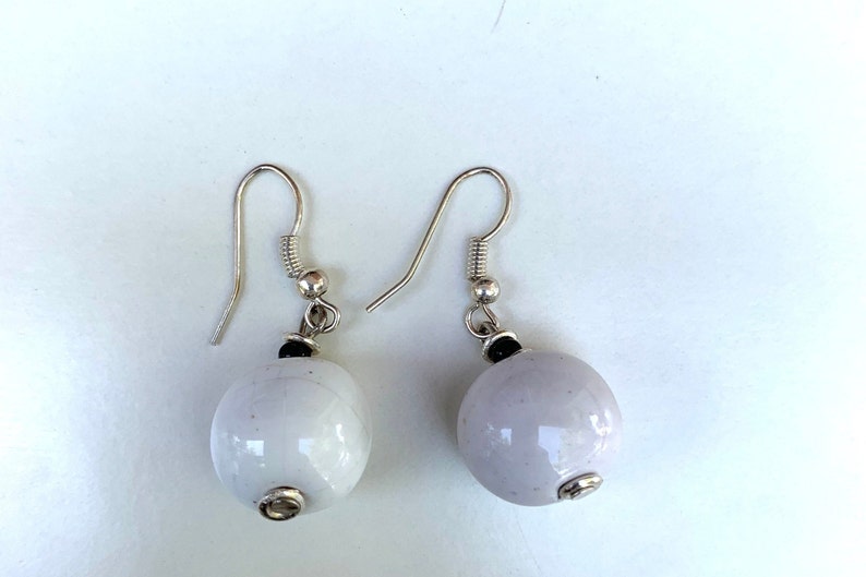 Drop Earring Classic Beauty Hand Painted White Kazuri Beaded Earrings
