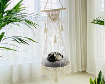 Personalized Gift for Cats - Macrame Cat Hammock; Macrame Cat Bed; Hanging Cat Bed; Macrame Cat Hanger; Boho Cat Planter