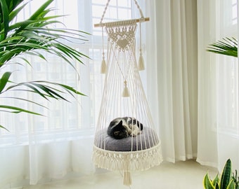 Personalized Gift for Cats - Macrame Cat Hammock; Macrame Cat Bed; Hanging Cat Bed; Macrame Cat Hanger; Boho Cat Planter