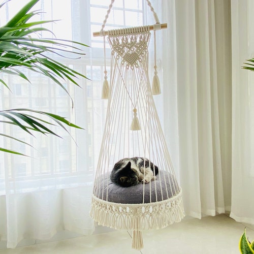 Macrame Hanging Cat Bed Macrame Cat Hammock Macrame Cat Etsy Canada