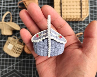 Handmade Rattan Miniature Basket for Tiny Jars & Bottles, Vintage Dollhouse Miniature Furniture, Miniature Storage for Dollhouse, Doll Lover