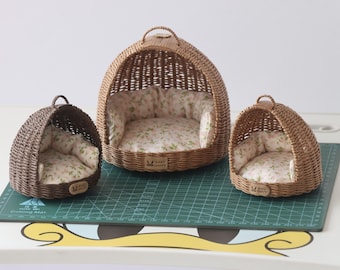 Handmade Rattan Miniature Pet House Dog House Nest, Vintage Pet Miniature Furniture, Miniature Pet Home, Miniature Pet Gift
