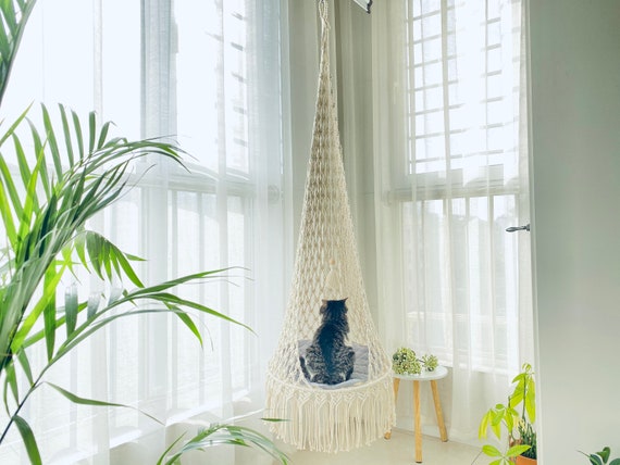 Long Modern Macrame Cat Hanging Bed From Ceiling Ceiling Cat Shelf Hanging Cat Basket Bed Cat Hammock Cat Swing Modern Cat Furniture Etsy UK