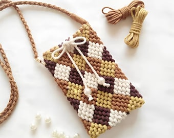 Beginner Level Macrame Cell Phone Bag Pattern, Macrame PDF Pattern for Small Crossingbag, DIY Pattern for Bag, Gift for Girls
