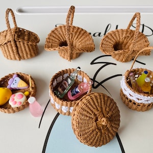 Handmade Rattan Miniature Basket for Tiny Jars & Bottles, Vintage 