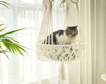 NEW DESIGN Macrame Cat Hammock Macrame Cat Bed, Hanging Cat Bed, Hanging Cat Basket Cat Swing,Gift for Cat,Cat Lover Gift,Cat Furniture