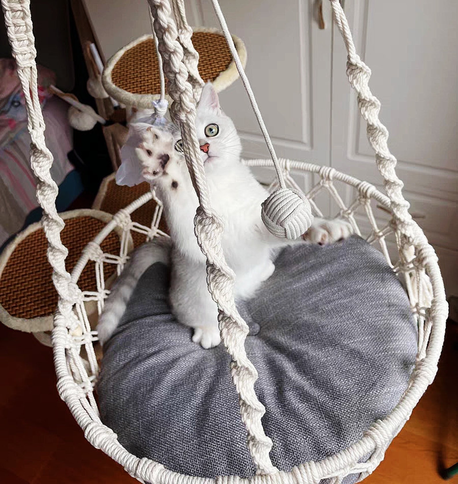 Macrame Cat Bed with Pillow Hanging Cat Bed Pillow Macrame Etsy