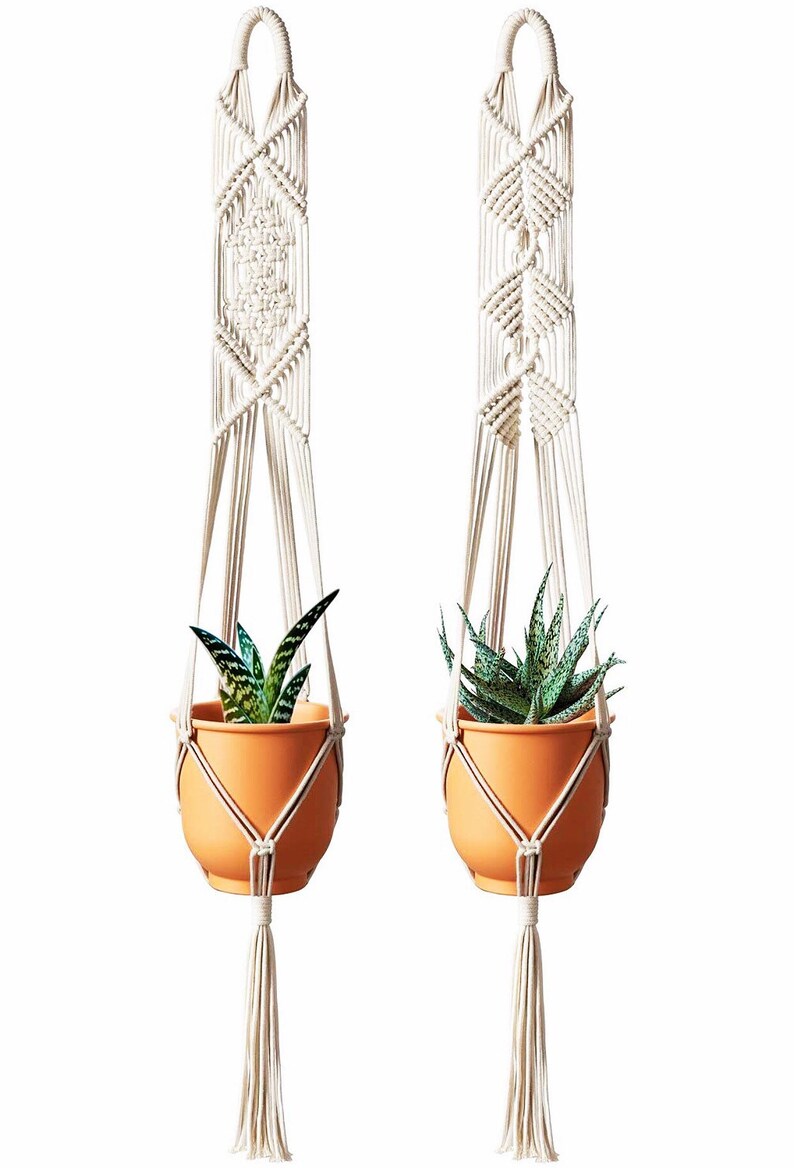 Crochet Plant Hanger Plant Macrame Hanger Cotton Rope Indoor Etsy