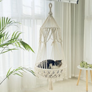 Hamaca para gatos Macrame moderna tejida a mano Cama para gatos Macrame Cama para gatos colgante Cesta para gatos colgante Columpio para gatos Regalo para gatos Regalo para amantes de los gatos imagen 6