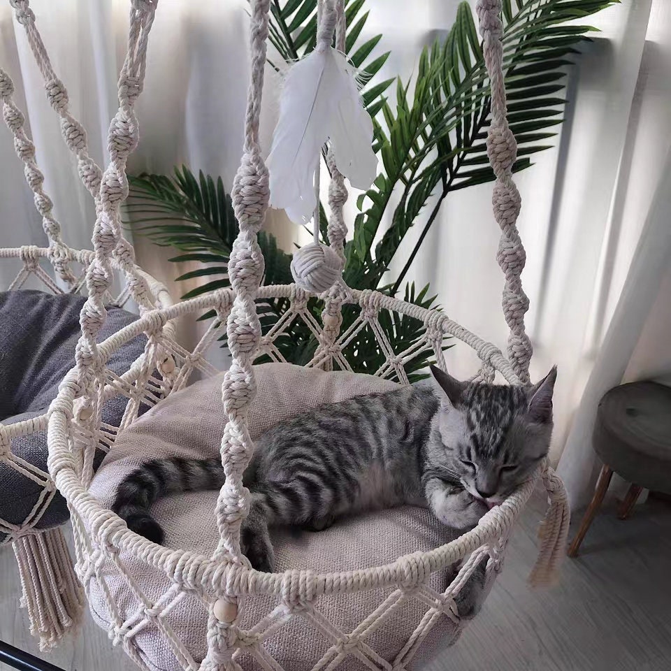 Hanging Style Macrame Cat Bed Macrame Cat Hammock Macrame Etsy
