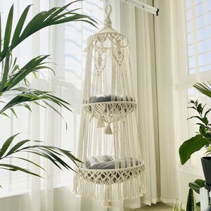 Exclusive Design of 2 Floors Macrame Hanging Cat Hammock for Cat Lovers, 2 Tier Macrame Cat Bed, Creative Cat Furniture, Cat Hanging Nesting