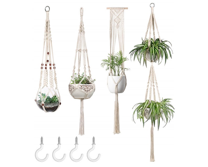 Cotton Rope Hanging Planters,41\u201d Plant Hangers with White Rope Pack-4 Hanging Plant Holders Pack of 4 Macrame Plant Hangers