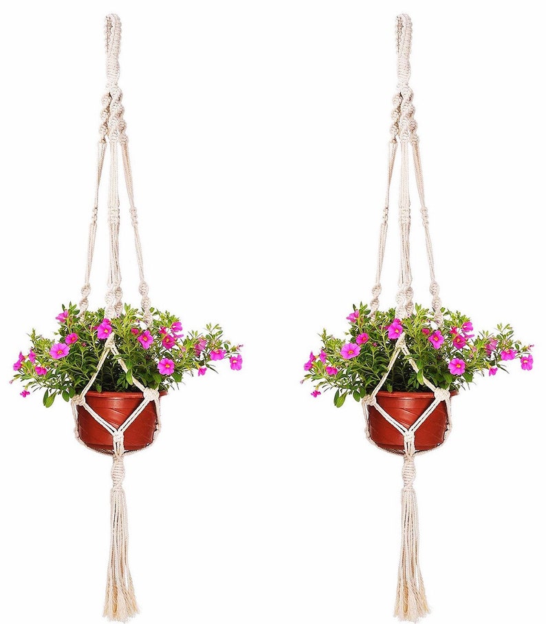 Hanging Macrame Plant Hangers With Wooden Wall Hooks Macrame Etsy