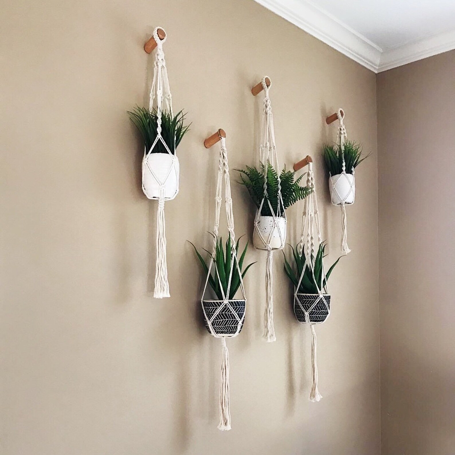 Hanging Crocheted Plant Hangers Knitted Plant Hangers Cotton Etsy