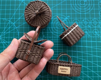 Handmade Rattan Miniature Basket for Tiny Jars & Bottles, Vintage
