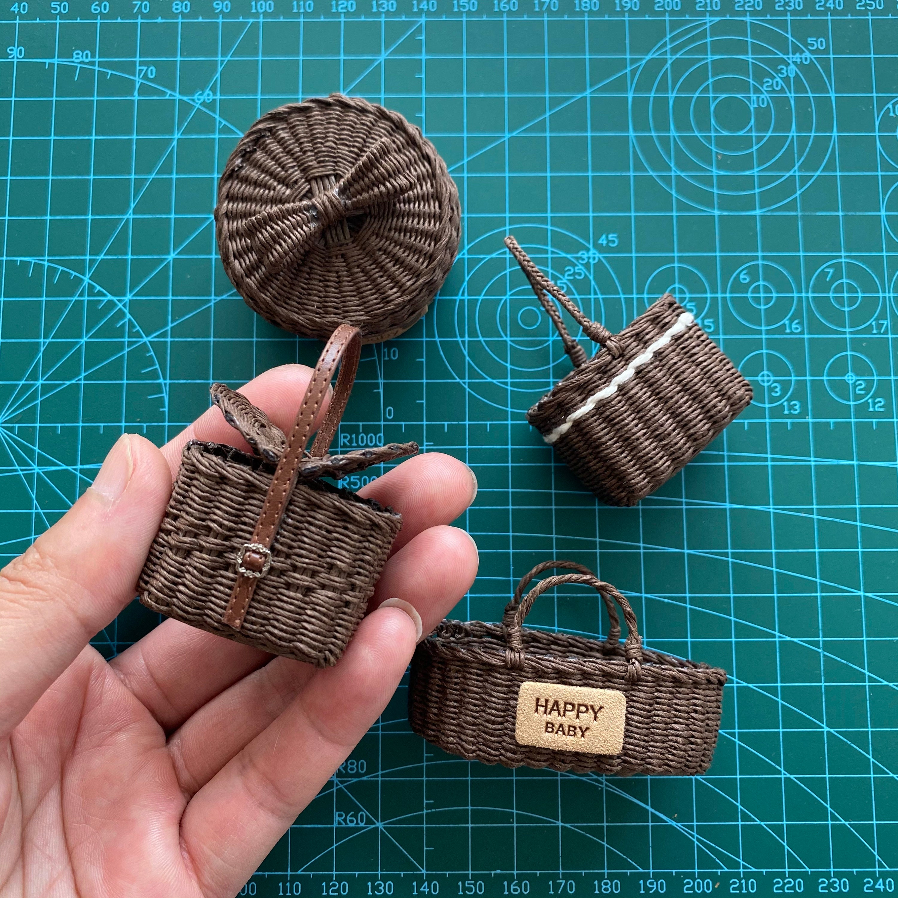 Handmade Rattan Miniature Basket for Tiny Jars & Bottles, Vintage