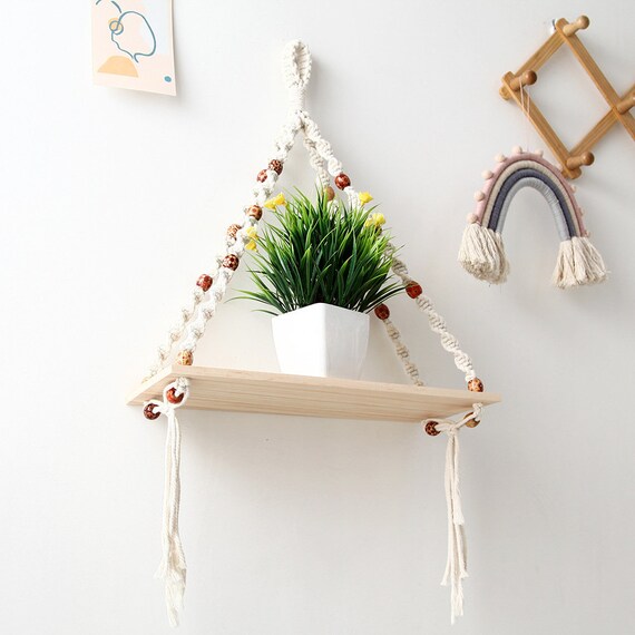 SHELVES ON Wall/macrame Shelf/rope Hanging Shelf/wooden Shelves