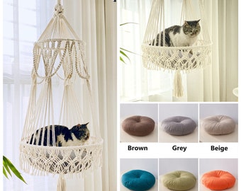 2022 NEW DESIGN Macrame Cat Hammock Macrame Cat Bed, Hanging Cat Bed, Hanging Cat Basket Cat Swing,Gift for Cat,Cat Lover Gift,Cat Furniture