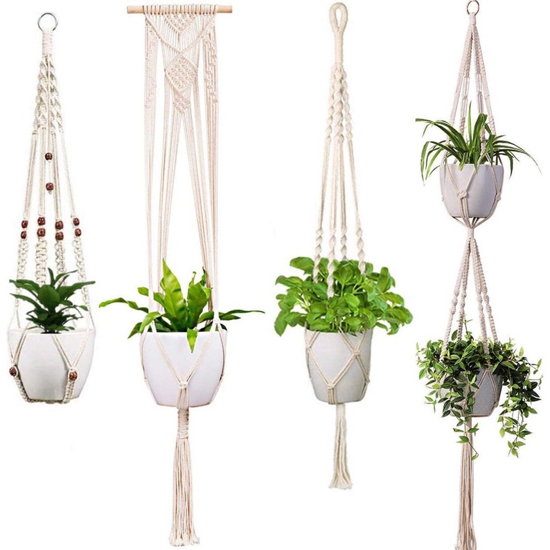 Rope plant hangers set of 4 pcs Hanging rope planters Etsy