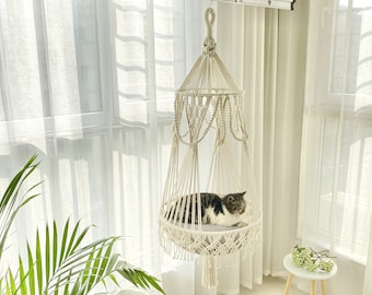 Hamac moderne exclusif pour chat en macramé, lit pour chat en macramé, lit pour chat suspendu, panier pour chat suspendu, balançoire pour chat, cadeau pour chat, cadeau pour amoureux des chats
