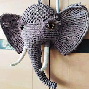 Väggbonad med elefant i makramé, hängande elefant i makramé, väggtapet med makramé, väggdekor med makramé, makramékit, makramémönster