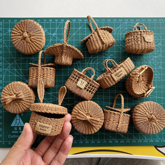 Handmade Rattan Miniature Basket for Tiny Jars & Bottles, Vintage 
