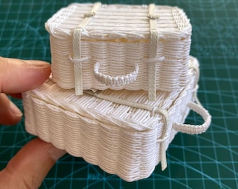 Handcrafted Rattan Miniature Suitcase for Dollhouse, Miniature Baskets Furniture, Miniature Luggage Case, Vintage Storage Furniture