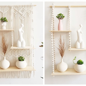 Multideck & Practical Macrame Shelf Hanging Plant Shelves, Macrame Wall Hanging with Shelf, Floating Shelves, Housewarming Gift