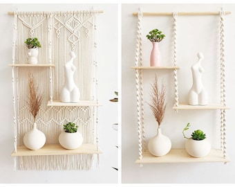 Multideck & Practical Macrame Shelf Hanging Plant Shelves, Macrame Wall Hanging with Shelf, Floating Shelves, Housewarming Gift