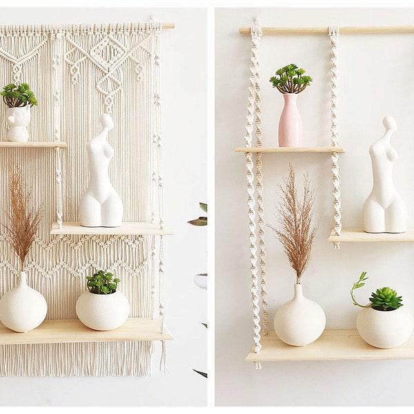 Multideck & Practical Macrame Shelf Hanging Plant Shelves, Macrame Wall Hanging with Shelf, Floating Shelves, Housewarming Gift