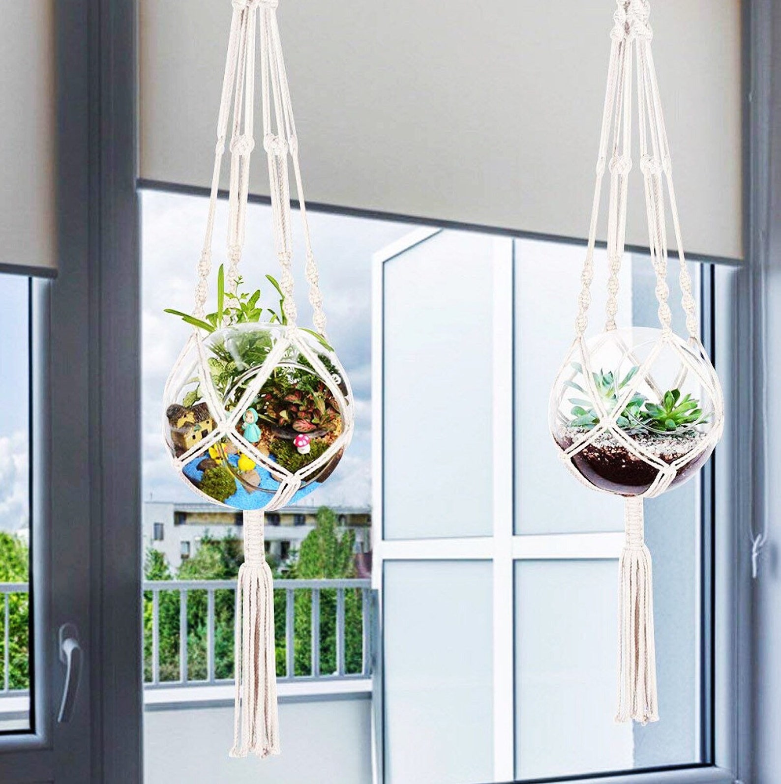 Hanging Crocheted Plant Hangers Knitted Plant Hangers Cotton Etsy