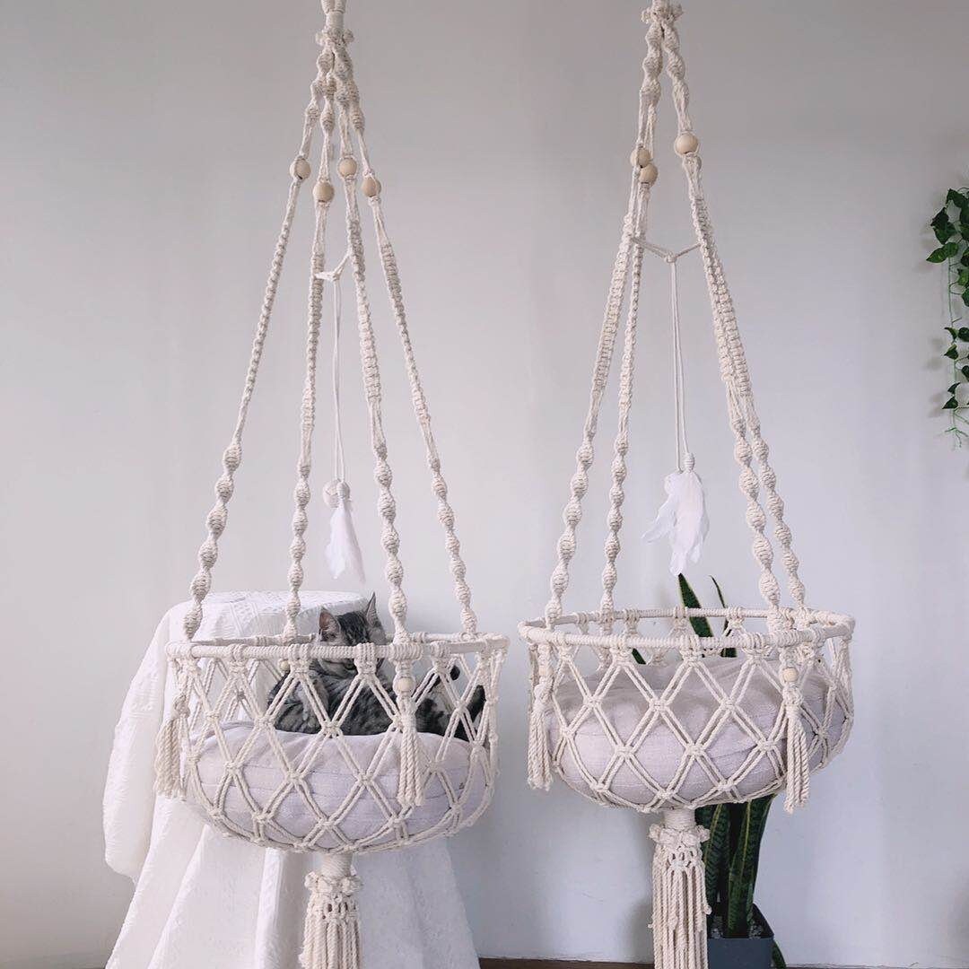 Macrame Cat Bed with Pillow Hanging Cat Bed Pillow Macrame Etsy