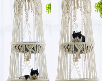 Handwoven Modern Macrame Cat Hammock, Macrame Cat Bed, Hanging Cat Bed, Hanging Cat Basket, Cat Swing, Gift for Cat,Cat Lover Gift