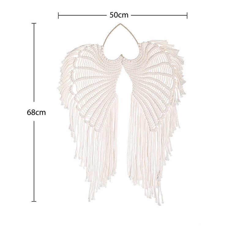 Macrame Angel Wings Macrame Wall Hanging, Boho Angel Swings Elehant Wall Tapestry, White Cotton Cord Wall Decor With Long Tassel image 2