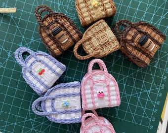 Handmade Rattan Miniature Basket for Tiny Jars & Bottles, Vintage Dollhouse Miniature Furniture, Miniature Storage for Dollhouse