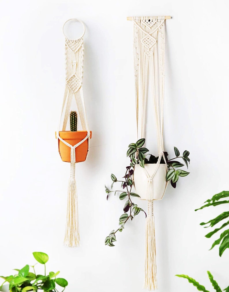 Set of 4 Macrame Plant Hangers Macrame Wall Hanging Plant Etsy