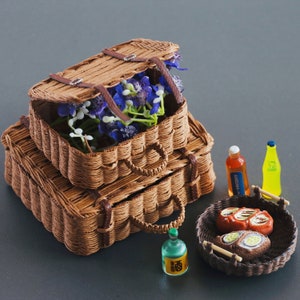 Exklusiver Rattan Miniatur Koffer für Puppenhaus-Miniatur Möbel für Puppenhaus Dekor-Miniatur Gepäck Lagerung Set für 1/12 Puppen