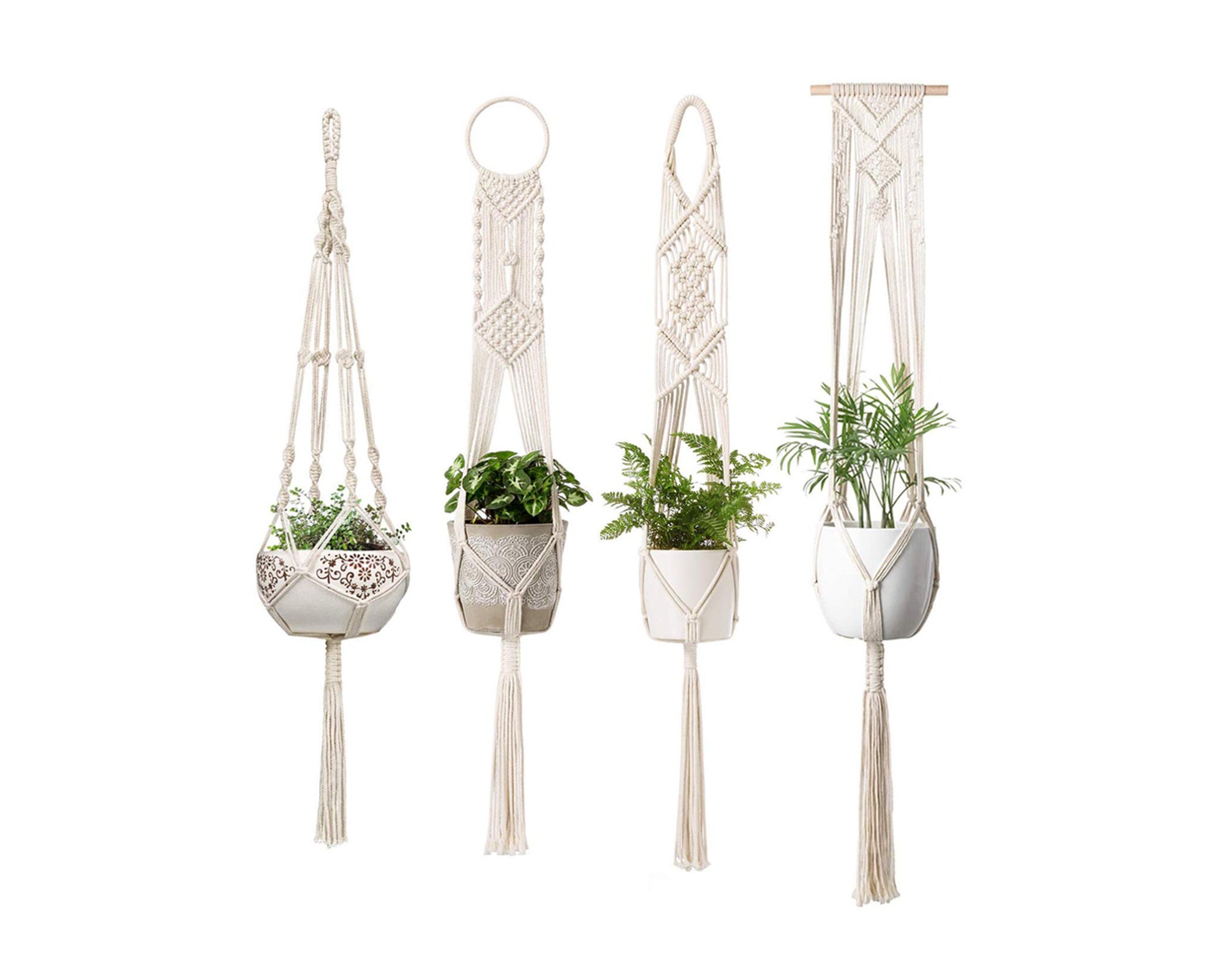 4 Pack White Cotton Rope Macrame Plant Hangers Hanging Plant Etsy