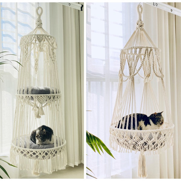 Handwoven Modern Macrame Cat Hammock - Macrame Cat Bed - Hanging Cat Bed - Hanging Cat Basket - Cat Swing - Gift for Cat - WITHOUT CUSHION