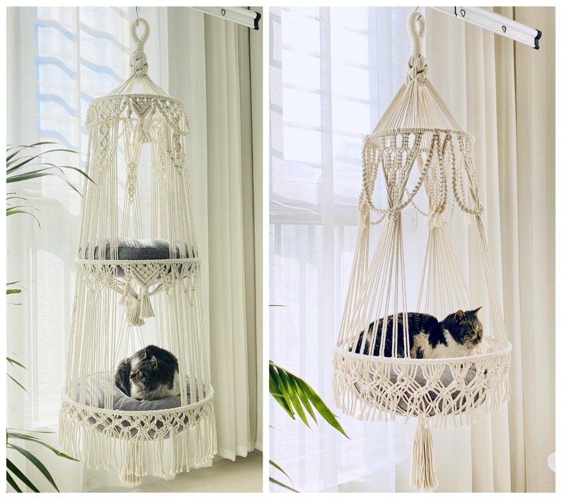 Hamaca para gatos Macrame moderna tejida a mano Cama para gatos Macrame Cama para gatos colgante Cesta para gatos colgante Columpio para gatos Regalo para gatos Regalo para amantes de los gatos imagen 1