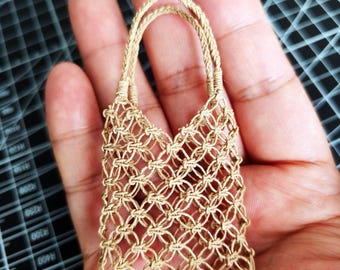 Handmade Rattan Miniature Basket for Tiny Jars & Bottles, Vintage Dollhouse Miniature Furniture, Miniature Storage for Dollhouse, Doll Lover