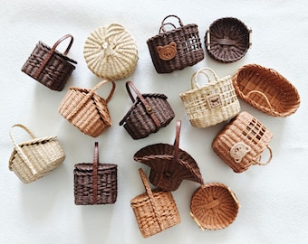 Handmade Rattan Miniature Basket for Tiny Jars & Bottles, Vintage Dollhouse Miniature Furniture, Miniature Storage for Dollhouse, Doll Lover