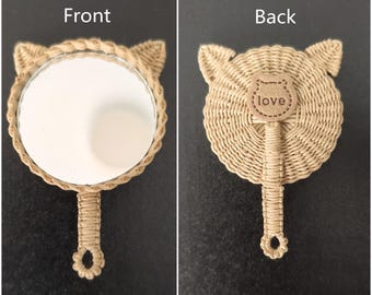 Handmade Rattan Miniature Mirror for Dollhouse, Vintage Dollhouse Miniature Furniture, Miniature Gift for Dollhouse,Mirror Size: 1.6x2.4" in