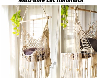 Personalized Hanging Cat Hammock Bed, Cat Lovers Gift, Macrame Cat Basket, Macrame Cat Swing, Macrame Cat Bedding, Macrame Cat Planter